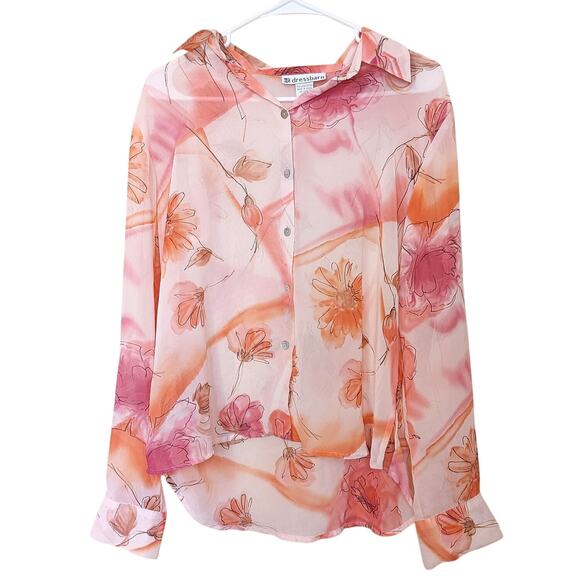 dressbarn Tops - Dress Barn Size Medium M Sheer Floral Flower Pink Blouse Button Up Dressy